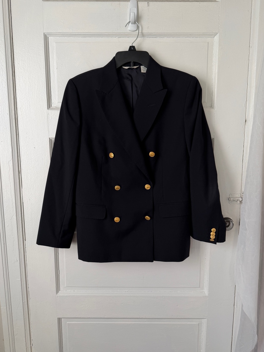 Brooks Brothers Wool Black Double Breasted Blazer Gold Buttons Notched Lapel 12